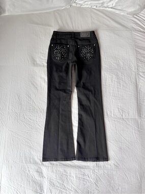 Y2K Western Grunge Rhinestone Back Pocket Bling Black Flare Jeans (Size 13-14)